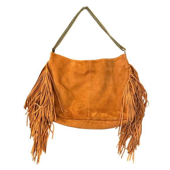 VTG ECOTE Caramel Brown Suede Leather Fringe Pouch Crossbody Bag Chain VGUC - Picture 7 of 7
